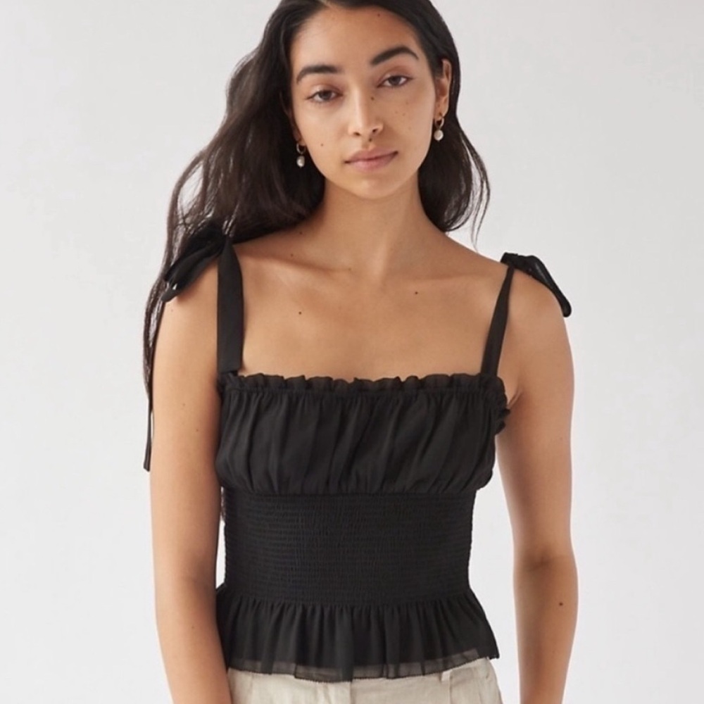 Wilfred Black Smocked Tie Front Tank Top